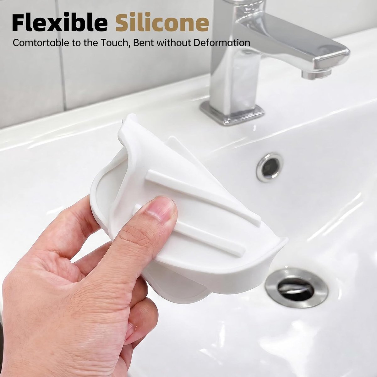 KZQ Zelfafvoerend zeepbakje van siliconen (set van 2), wit zeepbakje voor de douche – geschikt voor wastafels, badkuipen, badkamers en keukens