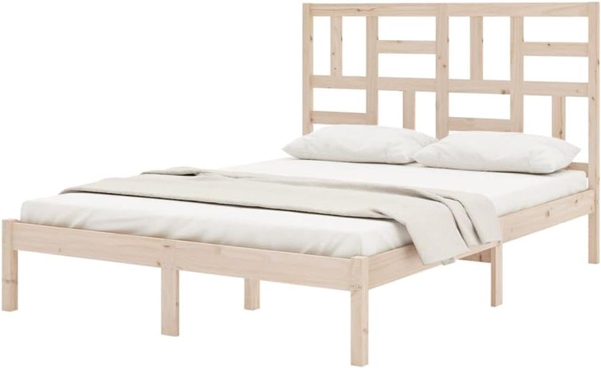 Houten Bedframe - Ledikant Hout - Moderne Slaapkamer - Massief Grenenhout - 140x190 cm - Naturel