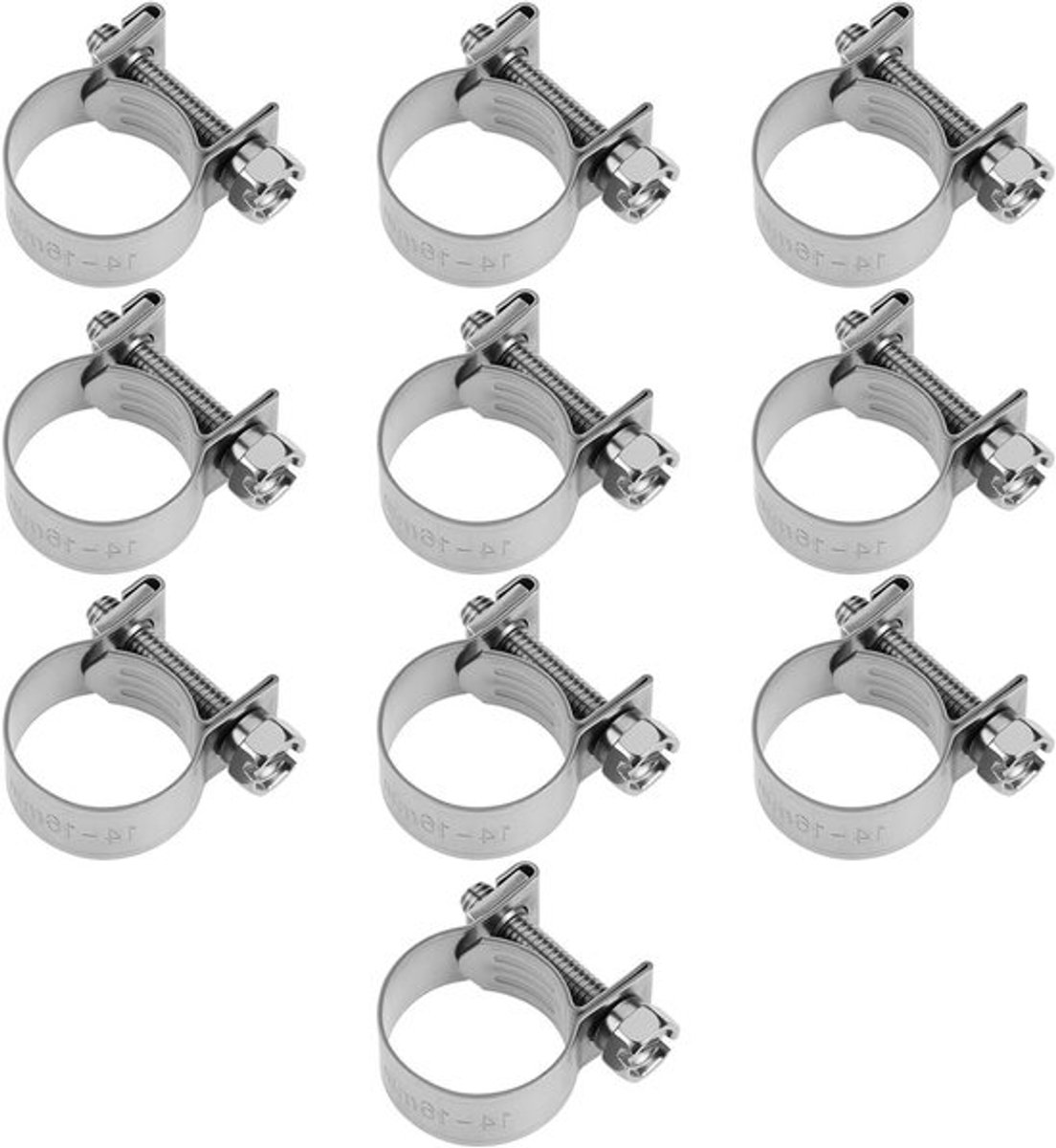 Slangklemmen - Roestvrij Staal - Verstelbaar - Pijp Clips - 10 Stuks - 14-16mm - 304 Roestvrij Staal - Geschikt voor Slangen - Zilverachtig