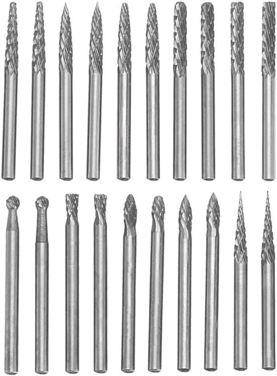 Set van 20 stuks 3mm Dubbel Geslepen Tungsten Carbide Freesbits voor Houtbewerking, Beeldhouwen en Graveren