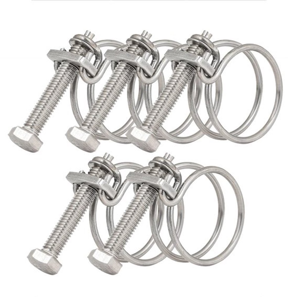 Slangklemmen 40-45mm - RVS Slangklemmen - Dubbele Draad Beugel - Verstelbare Slangklem - Assortiment van 5 - Roest- en corrosiebestendig - Pijpklem