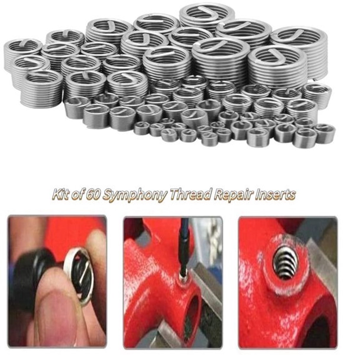 Draadschroefhuls Roestvrij staal - Schroefdraadreparatieset - 60 stuks - M3/M4/M5/M6/M8/M10/M12 - Betrouwbare verbinding - Effectieve bevestigingstechnologie - Schroefhuls