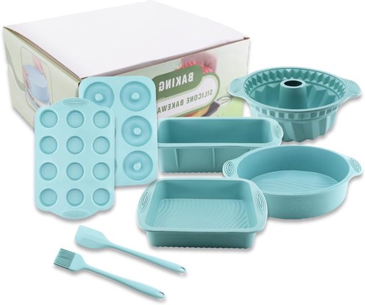 Veelzijdige 8-in-1 Siliconen Bakvormen voor Muffins, Brood, Taarten en Donuts met Deegschraper en Bakkwast