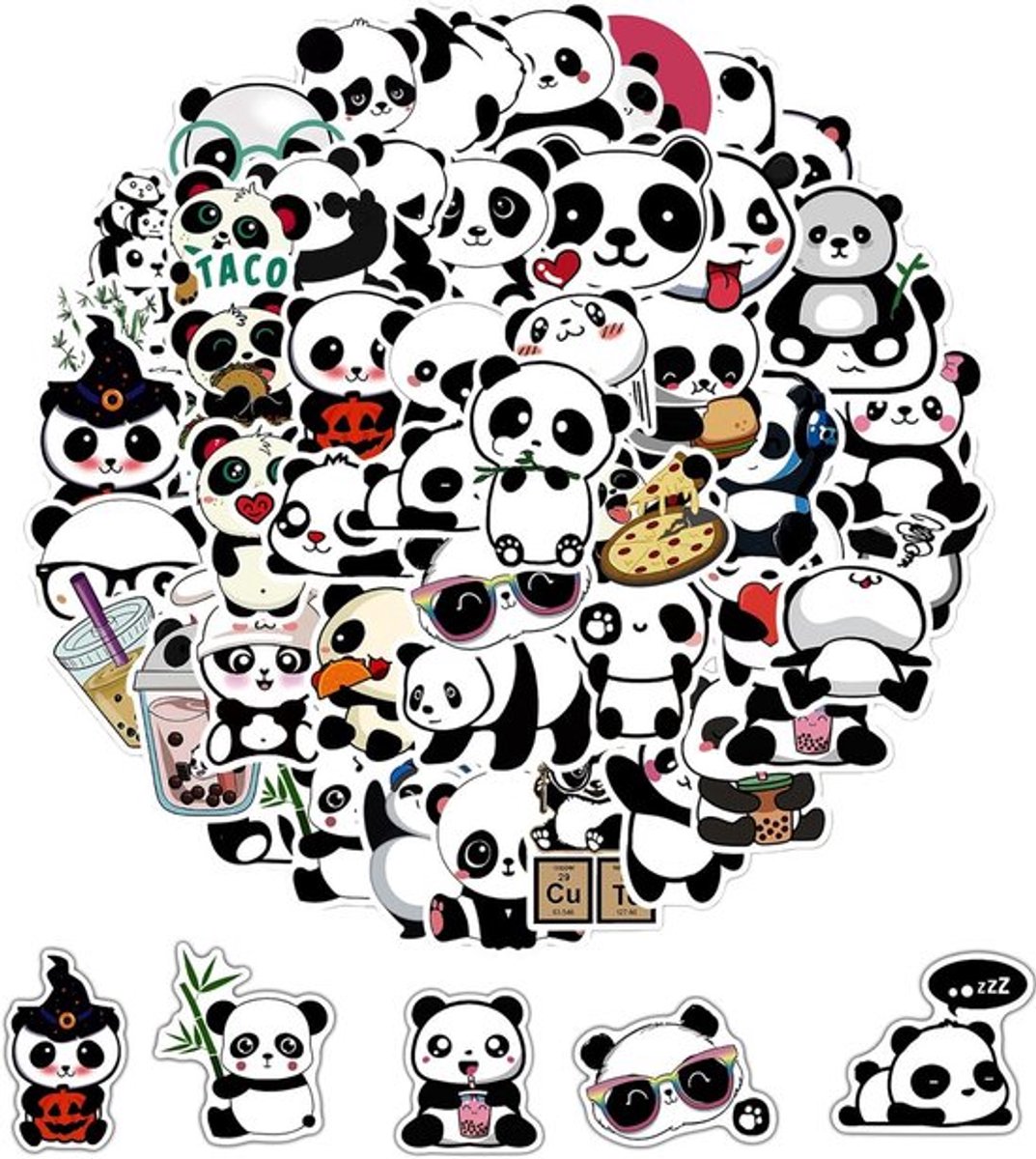 100 Stuks Waterdichte Panda Stickers - PVC DIY Panda Stickers voor Decoratie van Laptops, Koffers, Ski's en Gitaren