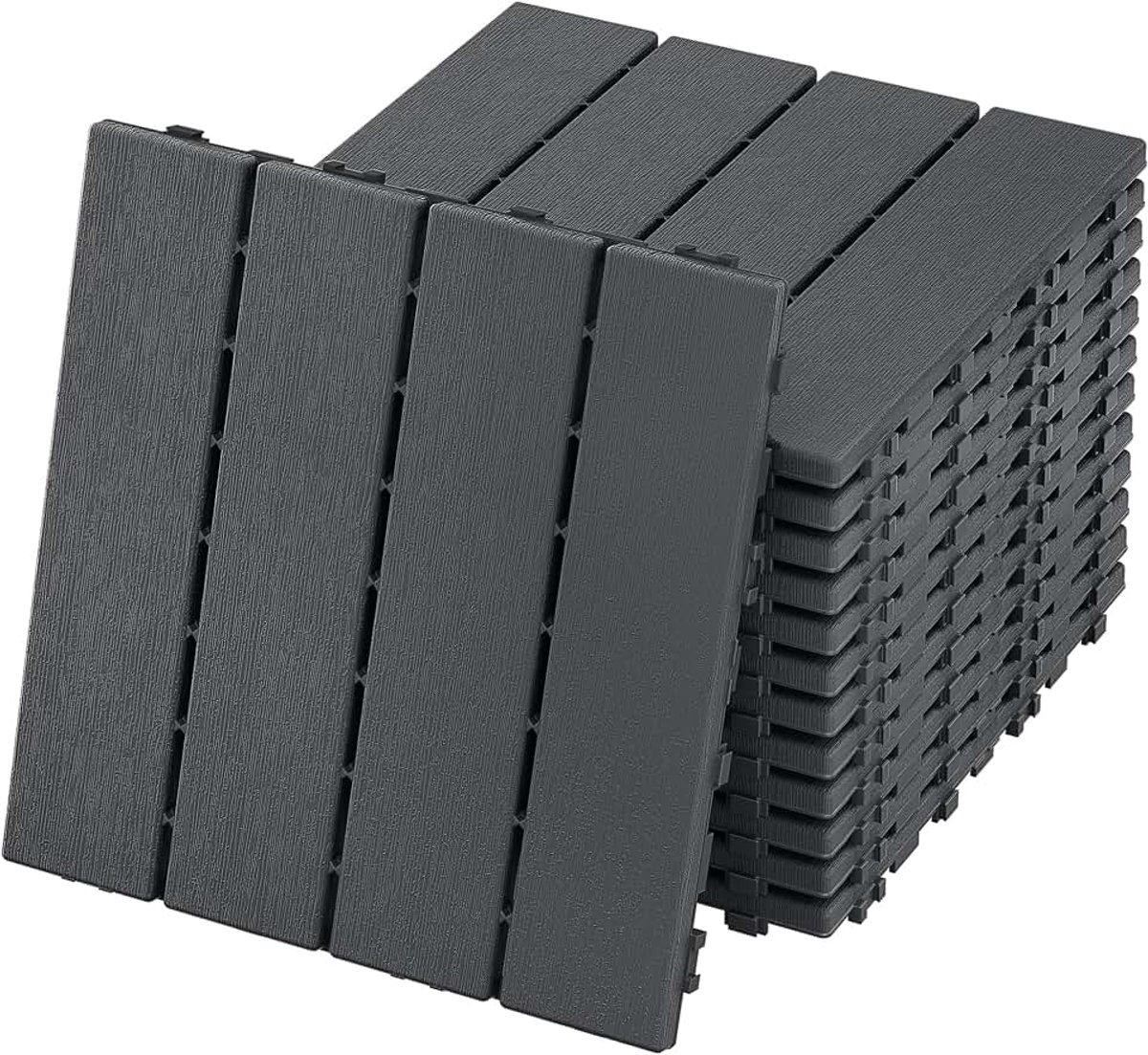 Balkonvloerbedekking, 22 stuks, 30 x 30 cm, terrastegels met kliksysteem, houtlook, PE-kliktegels voor tuin, balkon, terras (antraciet)