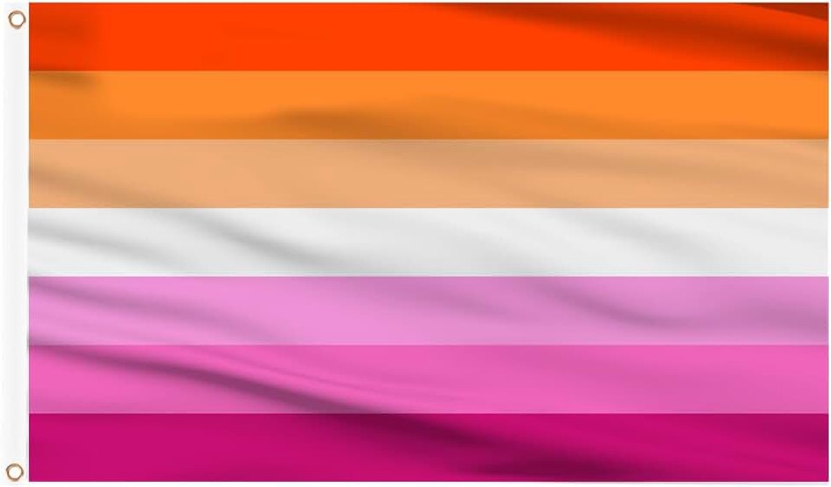 Vlaggen 90 x 150 cm, 2 stuks lesbische vlag LGBTQ-vlag, The Gay Flag Lesbische Pride-vlag met lichtgevende kleuren en messing ogen voor Pride Day-parades, LGBTQ-feesten