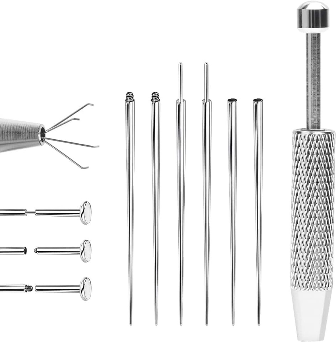 7 stuks 316L roestvrijstalen piercingtangen, professioneel piercinggereedschap en accessoires voor oor, neus, lip, tong, doe-het-zelf sieraden wisselen