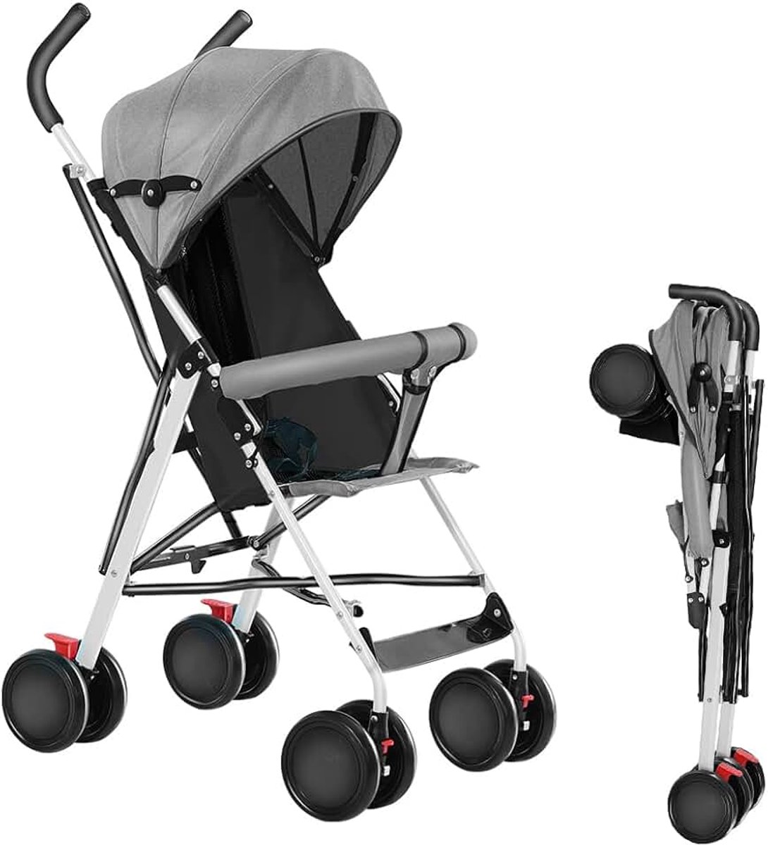Kinderwagen, compact, 0-15 kg, reiswagen met katoen en muggennet, schokabsorberend en explosiebestendig (G1-grijs)