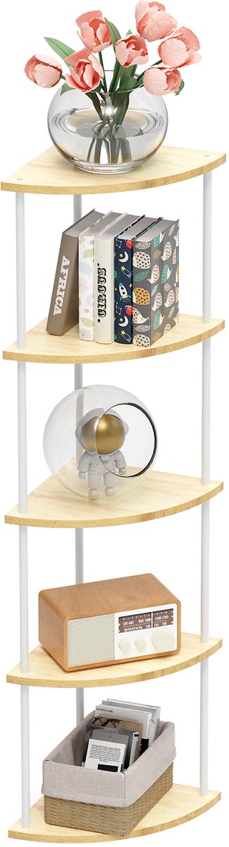 PIPIPOXER Hoekkast met 5 Lagen Hoekrek Opbergkast in Industriële Stijl 30 x 30 x 124 cm Staande kast voor Woonkamer Slaapkamer Keuken Woonkamer en Keuken Boekenkast en Plantenrek Witte esdoorn