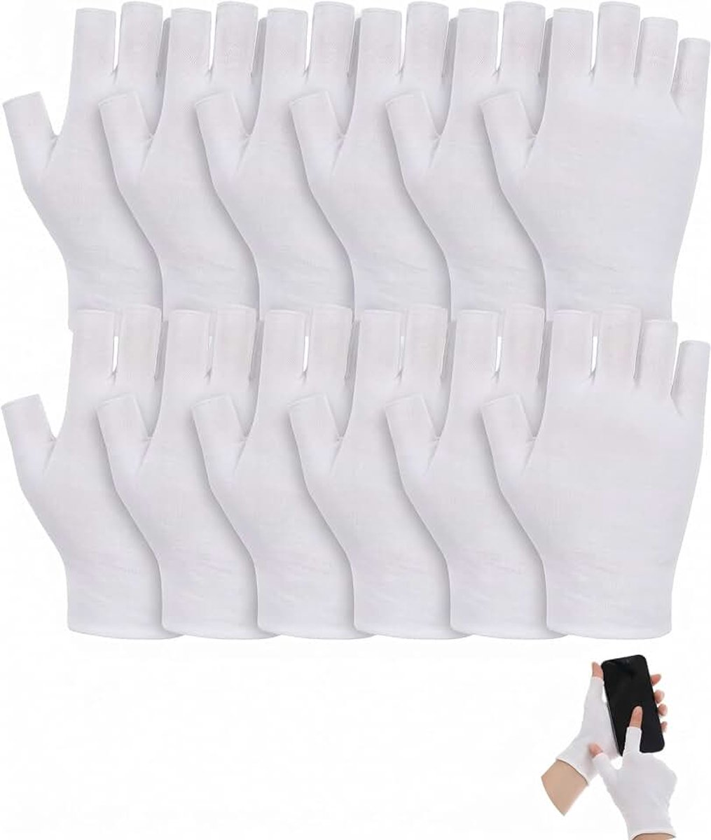 Katoenen handschoenen, 6 paar zonder vingers, wasbaar en zacht voor diepe hydratatie, open ontwerp dat de huid beschermt bij dermatitis en droge handen