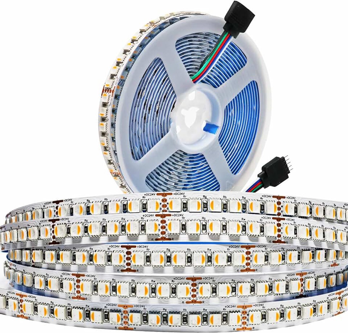 24V LED Strip Light, 4 in 1, RGBWW RGB + Warm Wit 3000K 600LEDs 5M gemengde kleuren SMD 5050 IP20 Ledstrip lichtstrip voor Slaapkamer, Keuken Decoratie