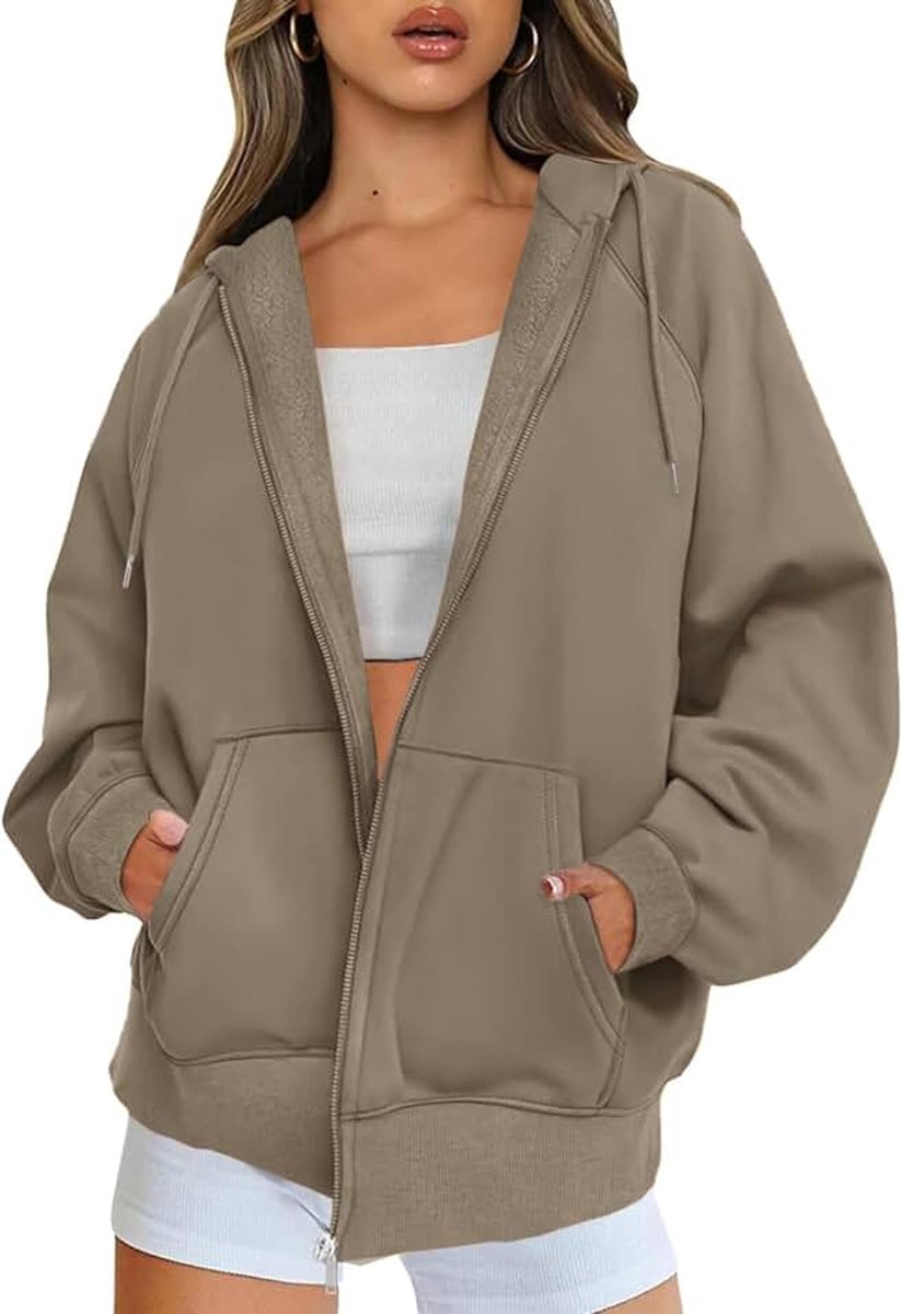 Y2k Hoodie met ritssluiting voor dames, lange mouwen, hoodie, sweatjack, oversized, ritssluiting, fleece, sweatshirt, effen, herfstjas, Y2k capuchontrui