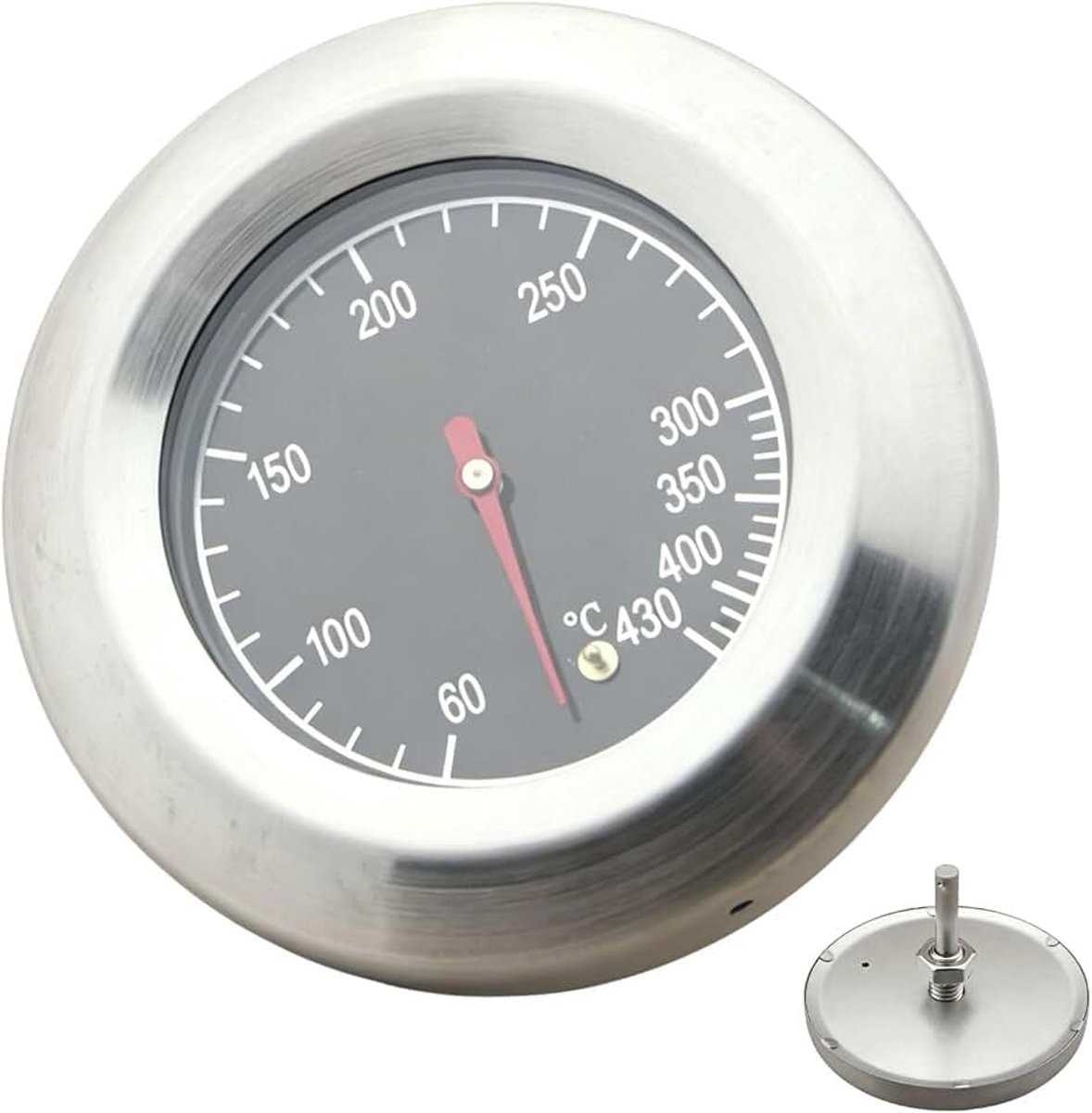 Roestvrij staal grillthermometer, roosterthermometer 60–430℃ / 100–800℉, barbecuethermometer voor gasgrill, houtskoolgrill, smoker, rookoven, oven en grillwagen dekselthermometer