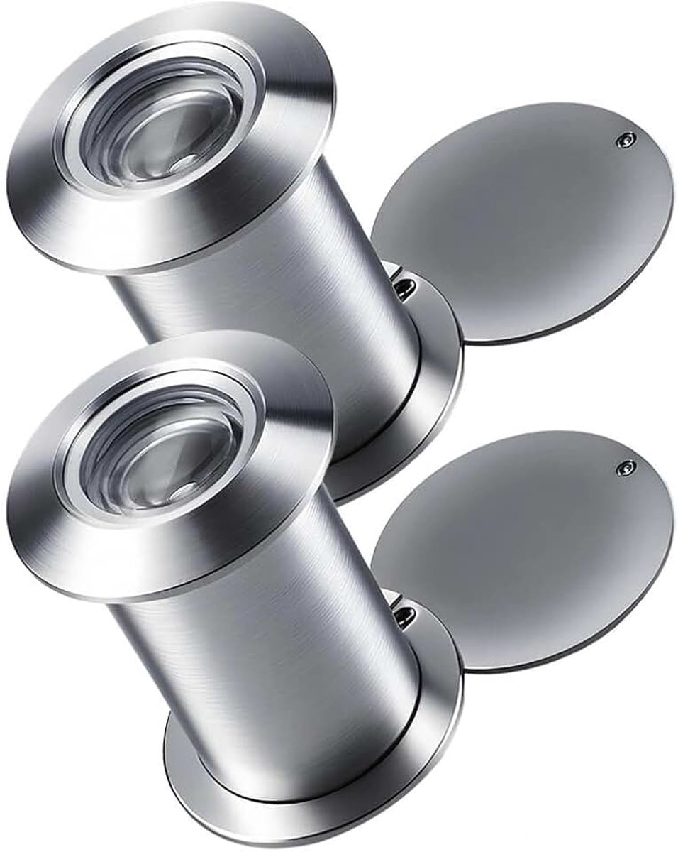 2 Stuks Deurspion 200 Graden, Zilver voor 35-50 mm Deuren | Zilveren deurkijker met afdekking en 200 graden brede kijkhoek voor voordeur, appartement, kantoor en hotel