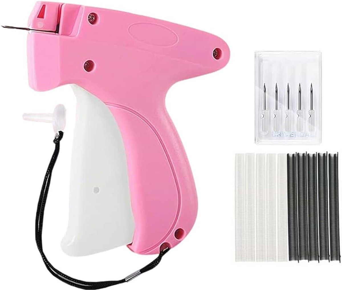 Etiketteerpistool, labelpistool, kleding met 6 reservenaalden + 1000 hechtdraden, etiketpistool voor kleding, prijskaart, nietpistool, etiketteermachine, labelpistool (roze)