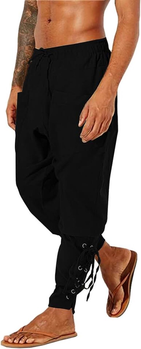 Middeleeuwse herenbroek, linnen broek, retro piraten, veterbroek, vrijetijdsbroek