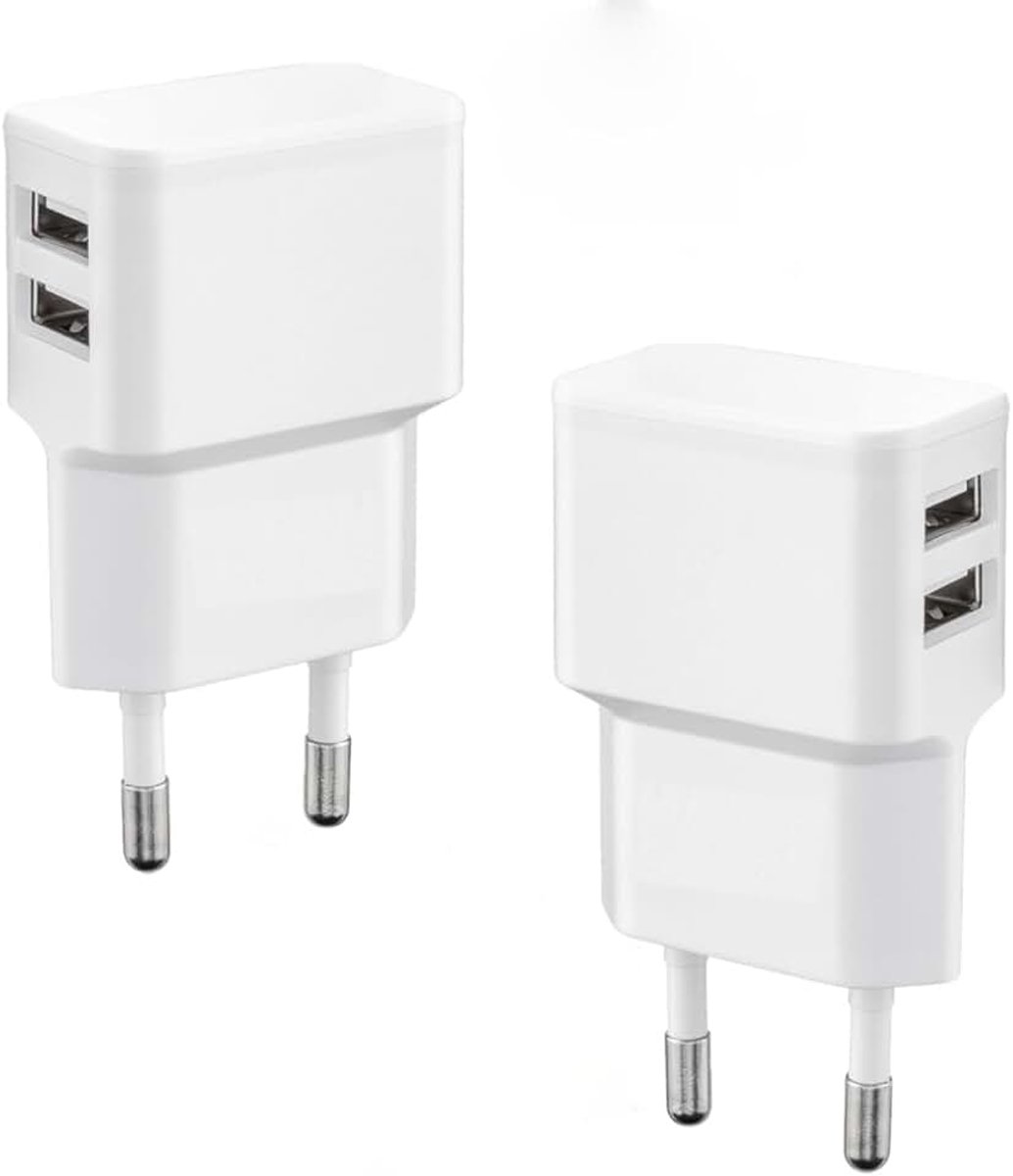 2 x USB-oplader met twee USB-poorten, 5 V, 2,0 A, oplaadkop | 2 x oplader 2000 mA dual USB plug adapter voor mobiele telefoon tablet smart watch powerbank hoofdtelefoon universeel