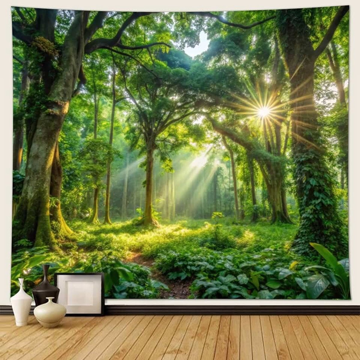 Tapestry Wandtapijt Wandtapijt, 200 x 200 cm Natuurlijk Woud Wandtapijt Muurkunst voor Slaapkamer Woonkamer Dorm Decor Wandtapijt, Groen