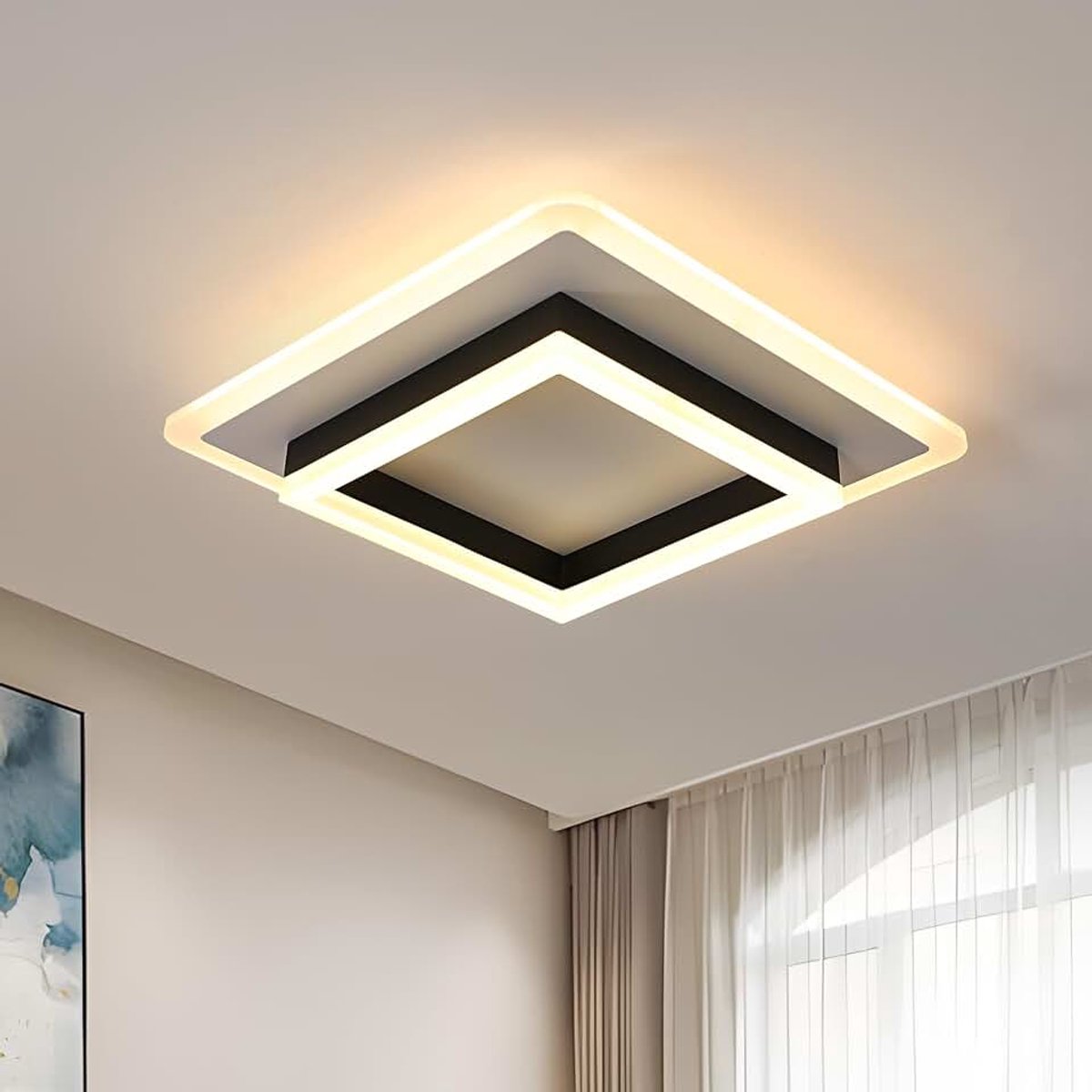 Plafondlamp led, 30 W, 3375 lm, moderne plafondlamp, led, vierkant, 3000 K, warm wit licht, acryl plafondverlichting, zwart, voor hal, keuken, balkon, wasruimtes, slaapkamer, woonkamer