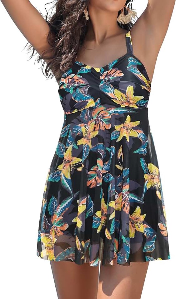 Verstelbaar Gestempeld Dames Zwemkleding Uit Één Stuk Buikcontrole Eendelig Badpakjurk Twisted Eendelig Badpak voor Dames
