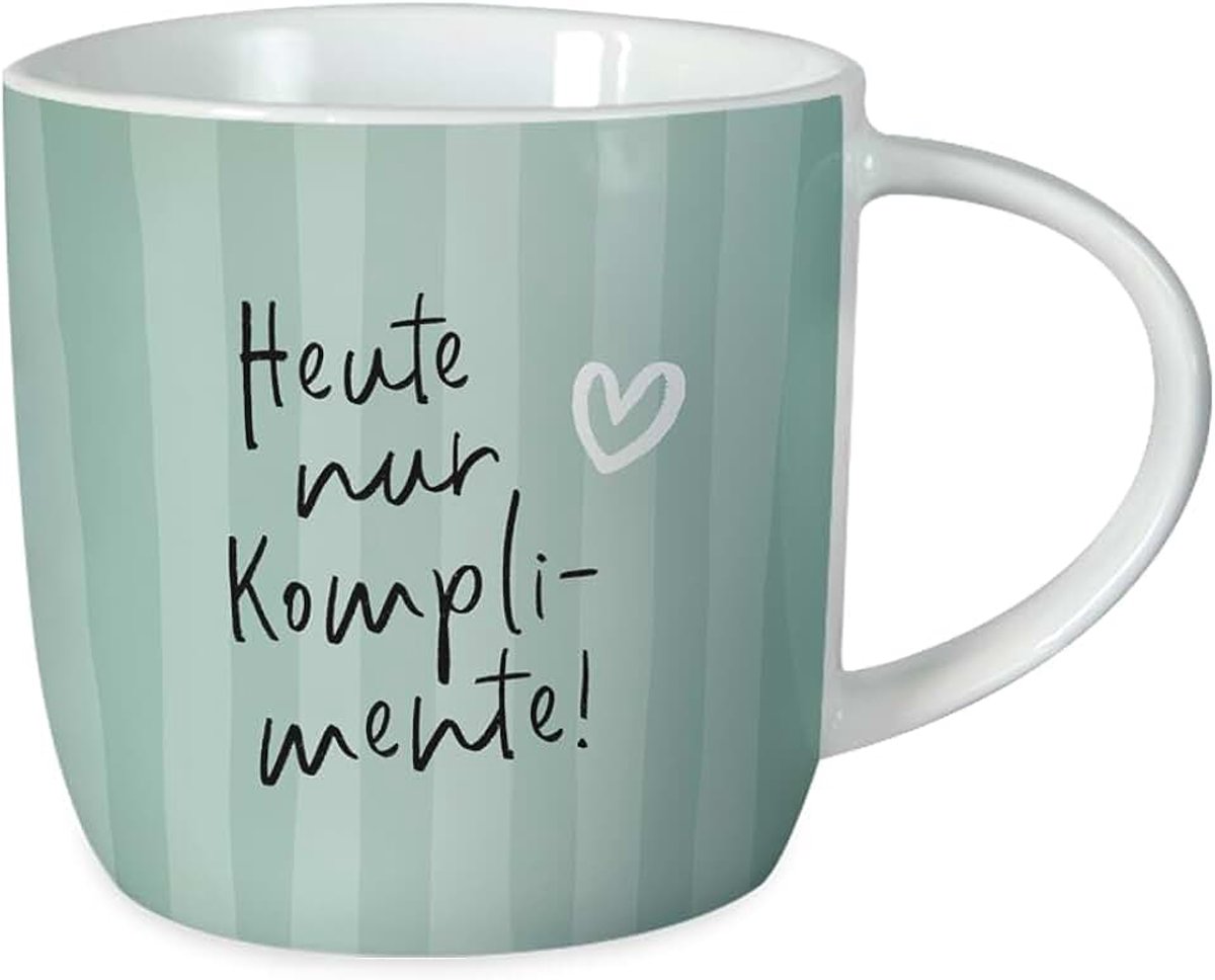 Koffiemok met spreuk 300 ml porseleinen mok Vandaag nur complimenten!