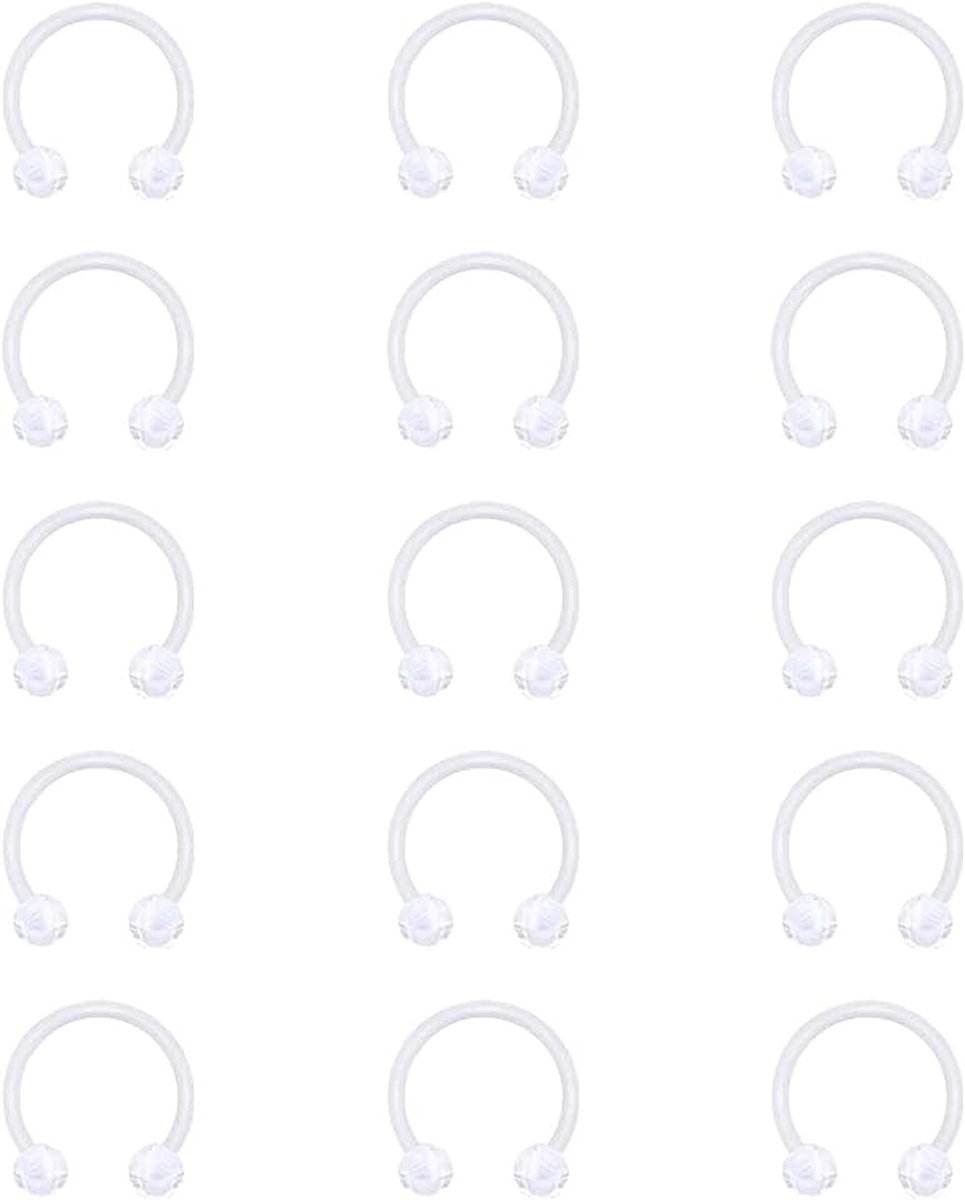 15 stuks kunststof hoefijzer neus lip septum ring 1,2 mm kunststof neusring lip piercing 6-12 mm bioflex