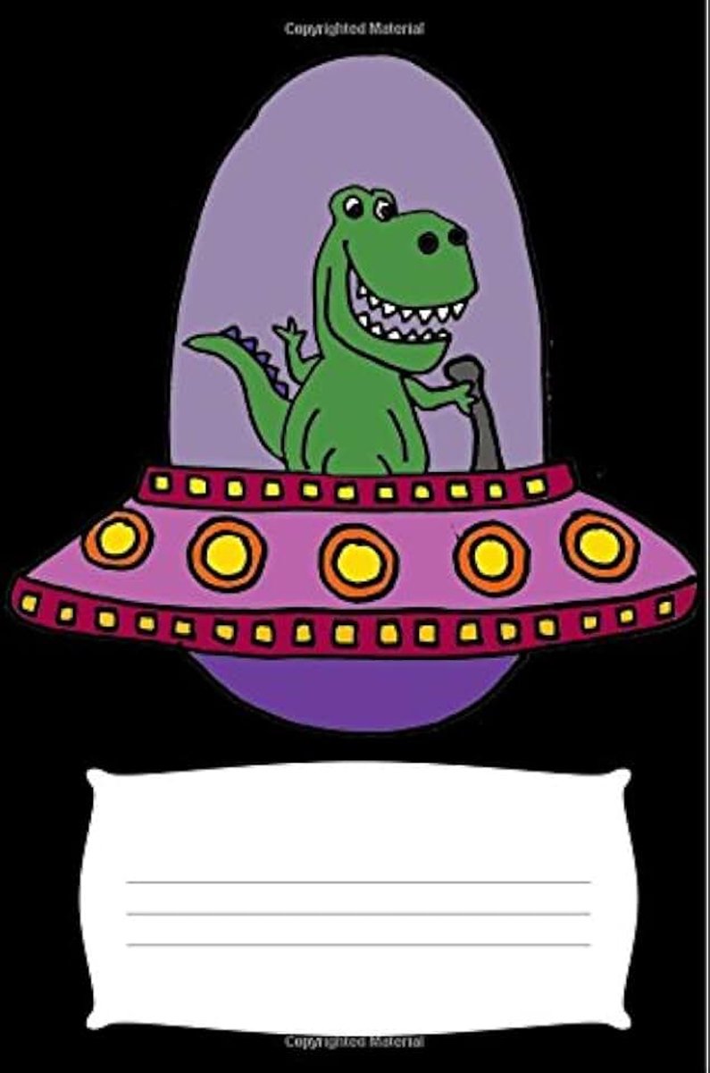 Journal: 6" x 9" T-rex Dinosaur in Spaceship: Primary Journal Notebooks Grades K-2,softcover Notebook, 150 pages, wide ruled line paper