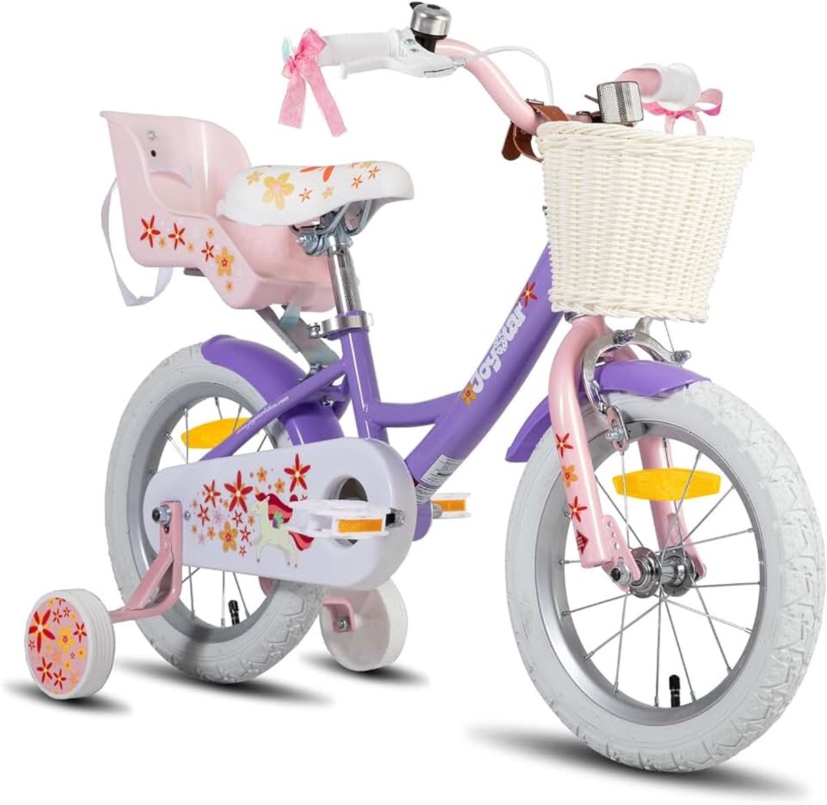 Eenhoornfiets 12 14 16 18 inch voor meisjes van 2-9 jaar kinderfiets met poppenfietszadel stabilisatorwielen en mand