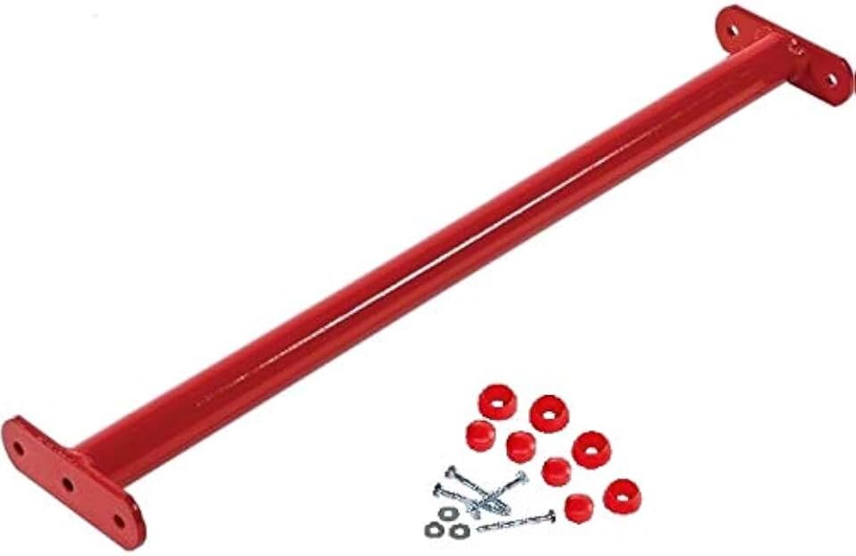 Rood, 125 cm lang, inclusief schroeven met afdekkapjes