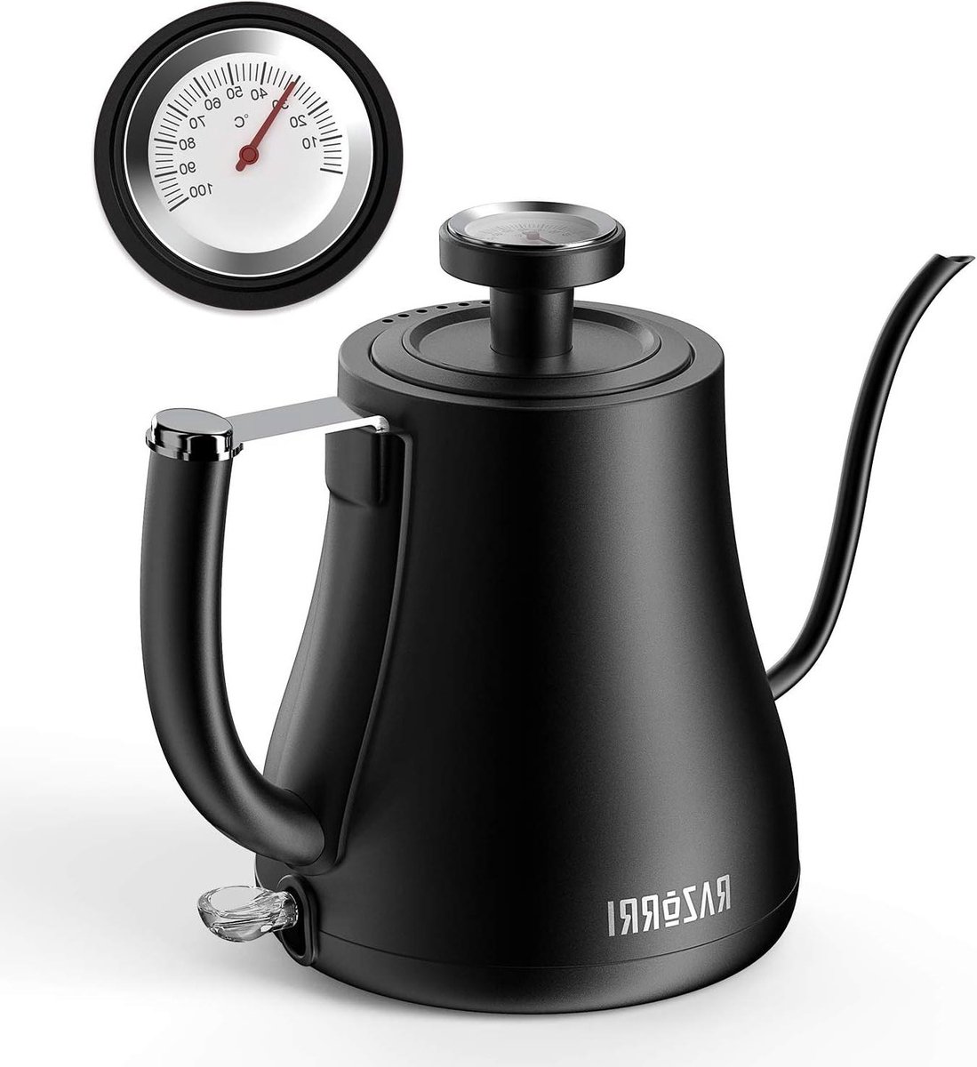 Elektrische Waterkoker - Zwanenhals Ketel - Koffie en Thee - Ingebouwde Thermometer - 0.7 Liter - Zwart