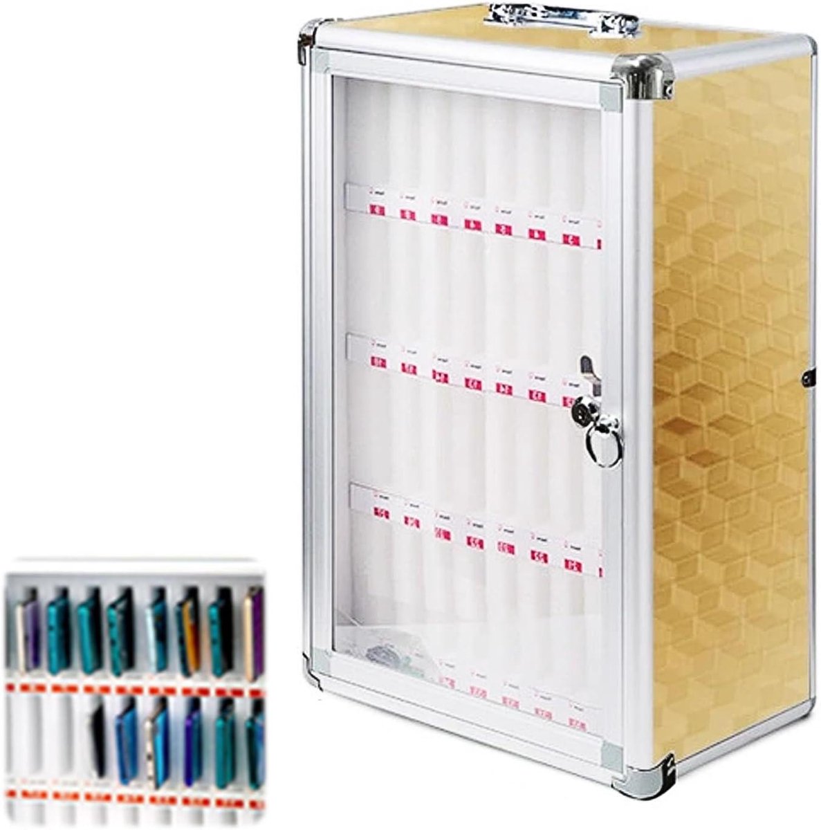 Telefoonkluis - Opbergbox met slot - Veilig Opbergen - 36 Individuele Vakken - 49 x 32 x 20 cm - Goud