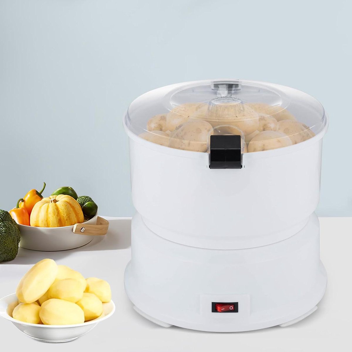 Elektrische Aardappelschilmachine - Groente Schillen - Snel Groente Bereiden - 85W Koper Motor - 0.8kg Capaciteit - Wit