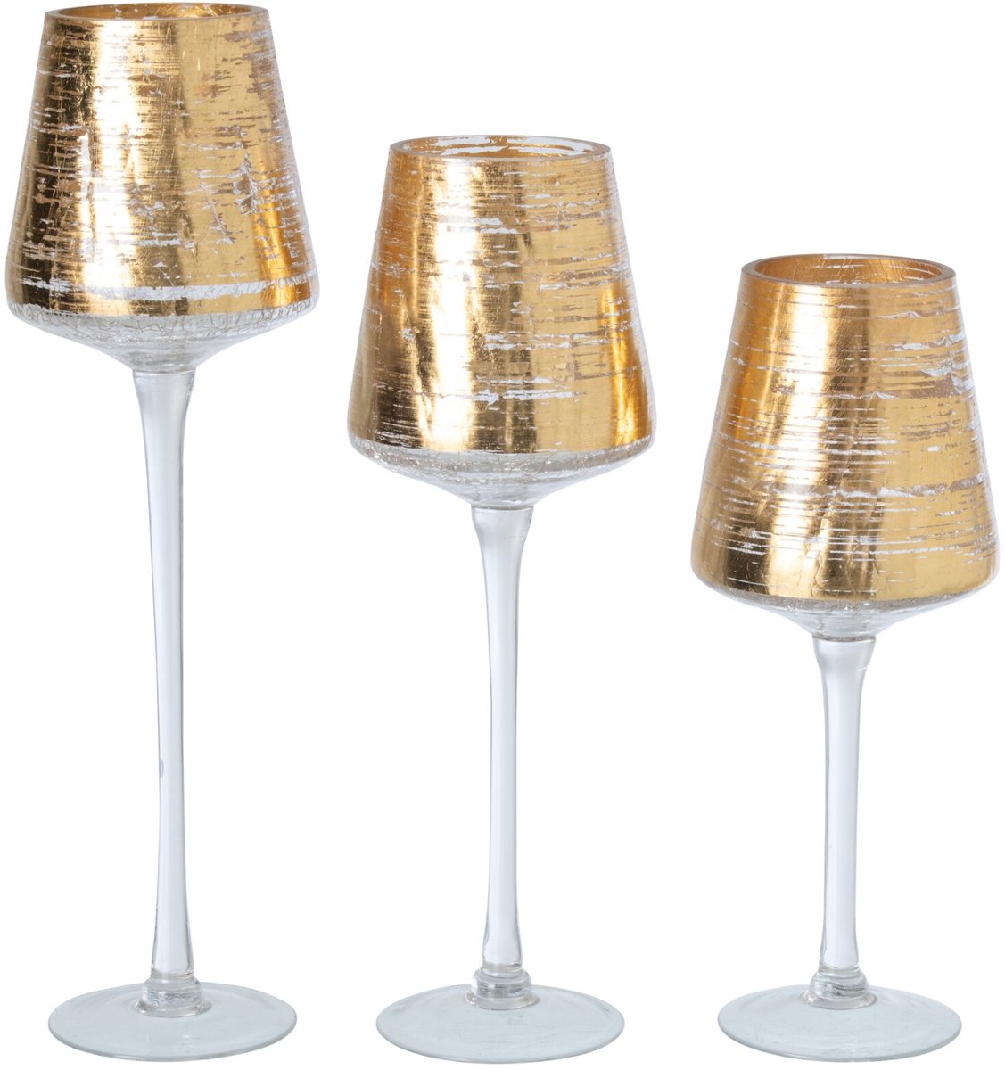 J-Line Kandelaars - glas - goud - set van 3