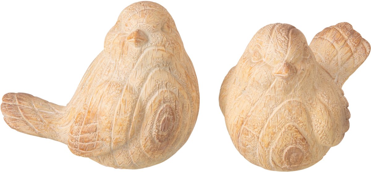 J-Line Vogel met houtlook - polyresin - beige - assortiment van 2