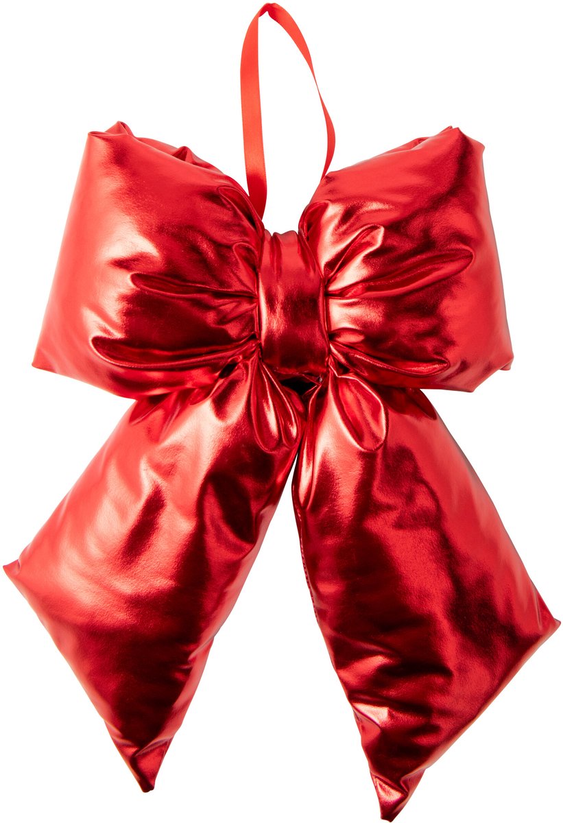 J-Line Hangende glanzende fluwelen strik - stof - kerstrood - medium - set van 4