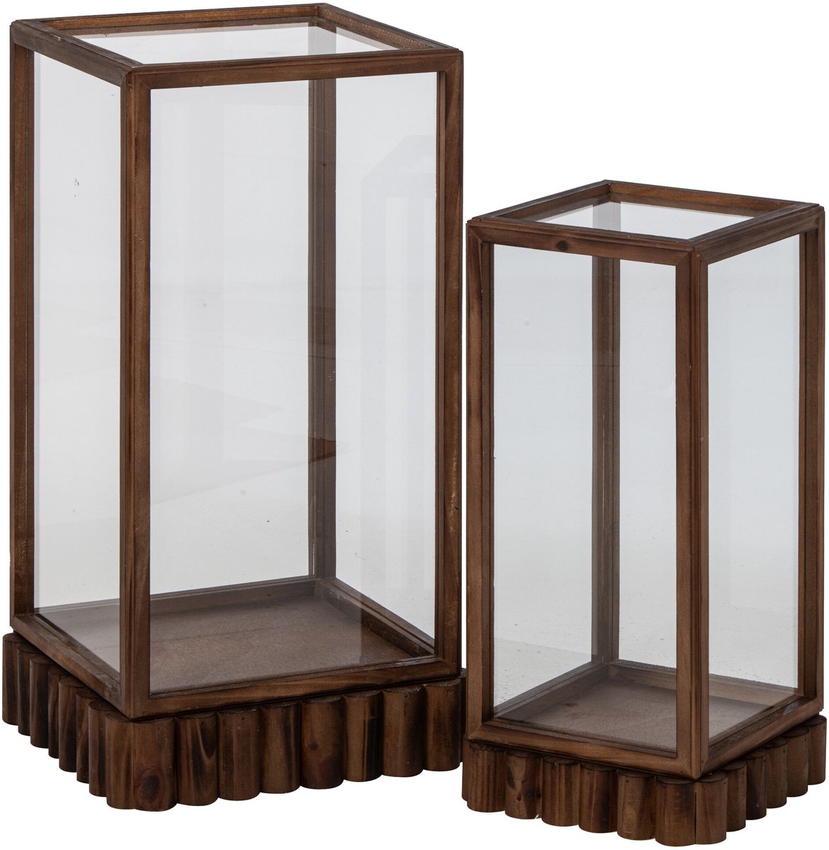J-Line Rechthoekige vitrinedecoraties - dennenhout - bruin - set van 2