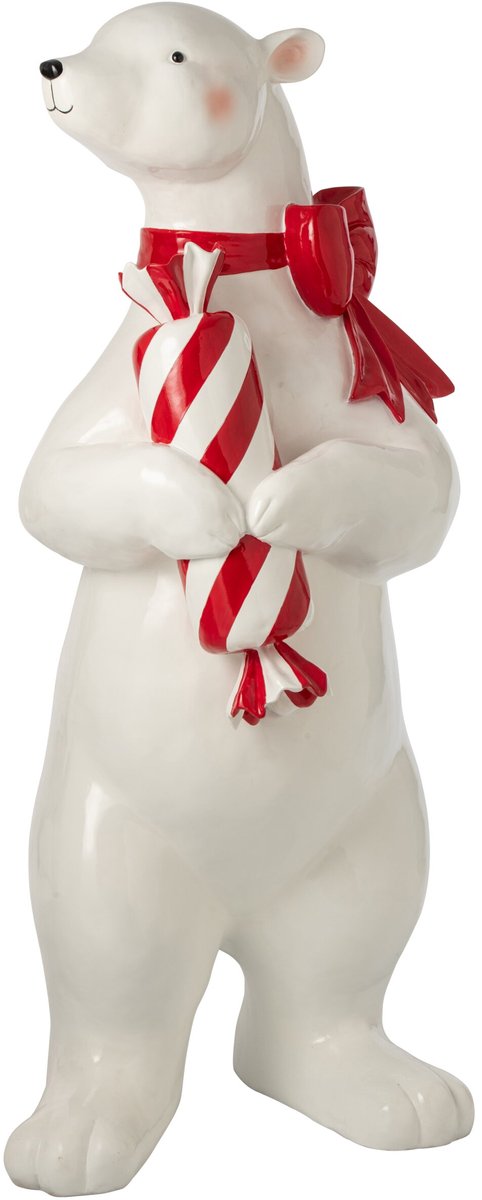 J-Line IJsbeer met snoep - hars - wit/kerstrood