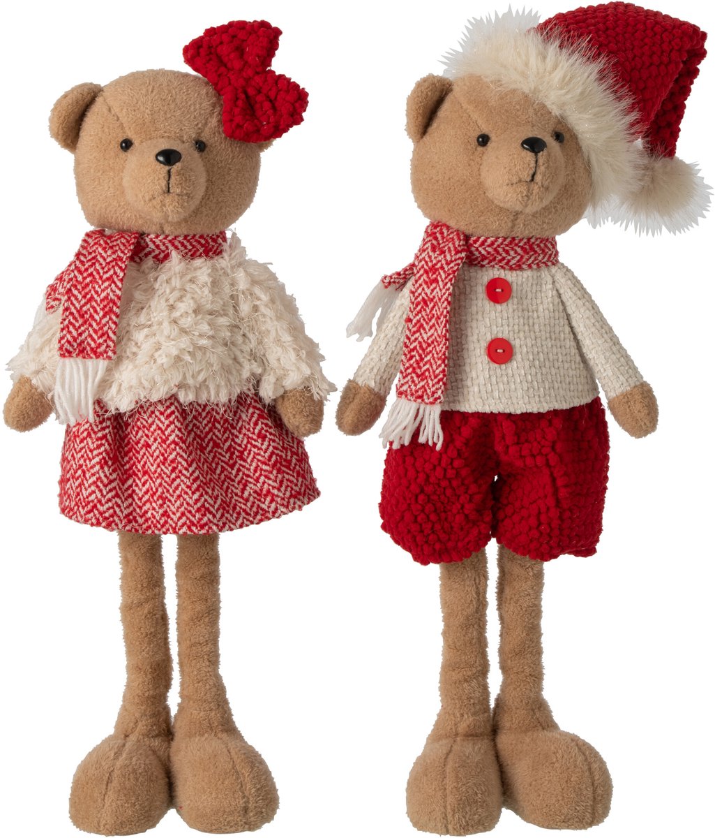 J-Line Beer jongen en meisje - polyester - kerstrood/wit - large - assortiment van 2