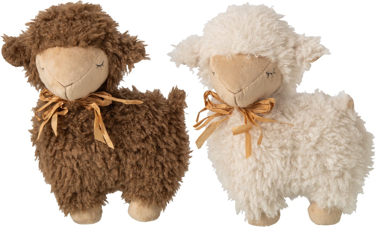 J-Line Schaap met strik - polyester - bruin/beige - assortiment van 2