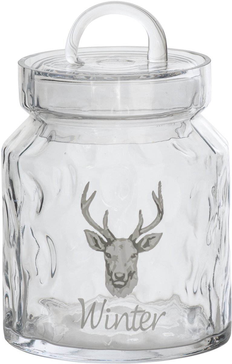 J-Line Voorraadpot met hert - glas - wit/naturel