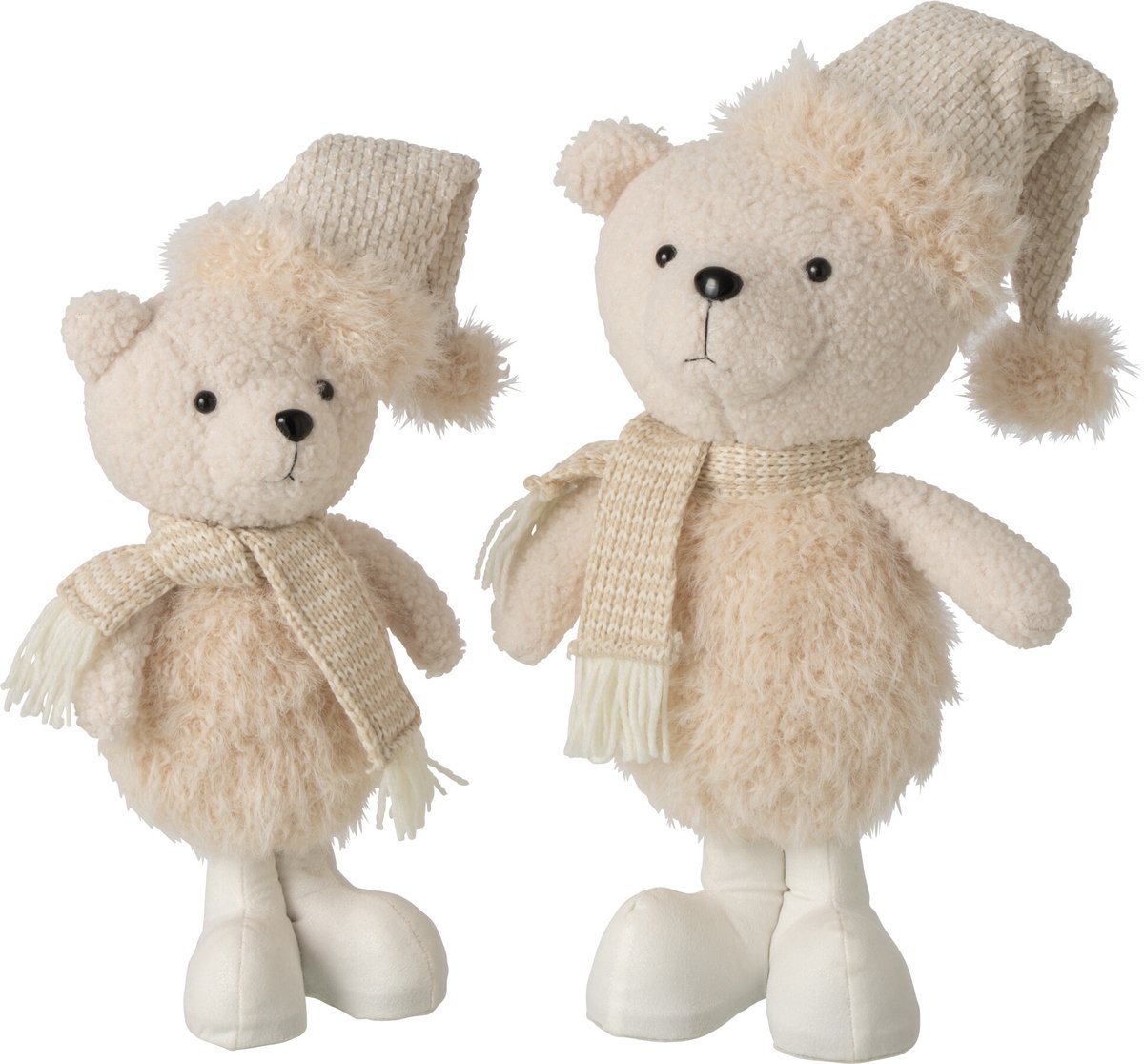 J-Line Beren met hoed en sjaal - polyester - beige - set van 2