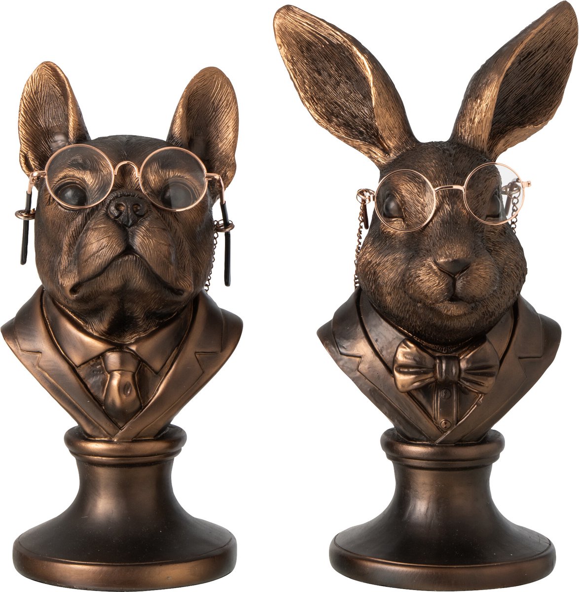J-Line Buste hond en konijn - polyresin - brons - assortiment van 2
