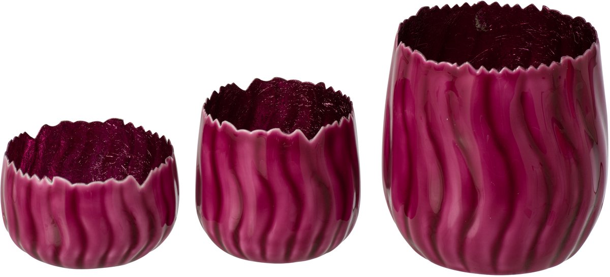 J-Line Windlichten - ijzer - fuchsia - set van 3