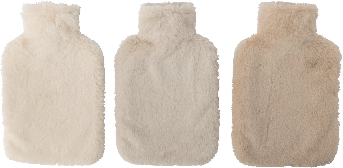 J-Line warmwaterfles - polyester - wit/beige - 3 stuks
