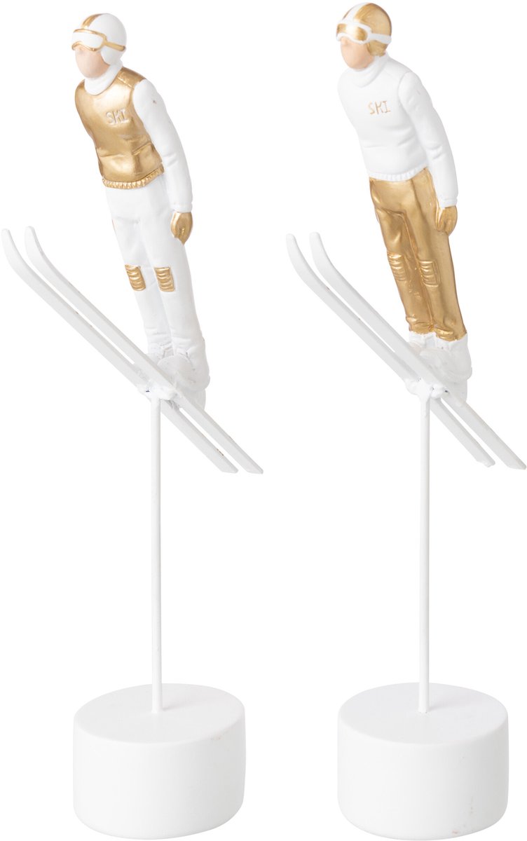 J-Line Schansspringer - polyresin - wit/goud - assortiment van 2