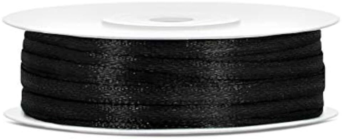 Polyester Strik En Geschenkverpakking 6/12/25/38/50/100mm x 25m (Maat 3mm x 25m - Kleur Zwart)