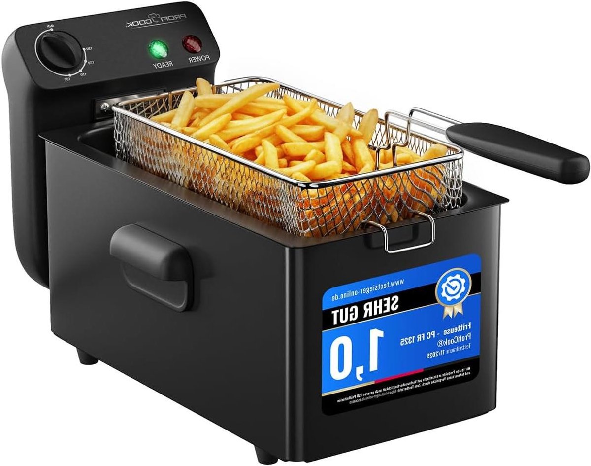 Friteuse met Koude Zone - Frituurpan Vet - Lekker Frituren - Roestvrij Staal - 3 Liter - Zwart
