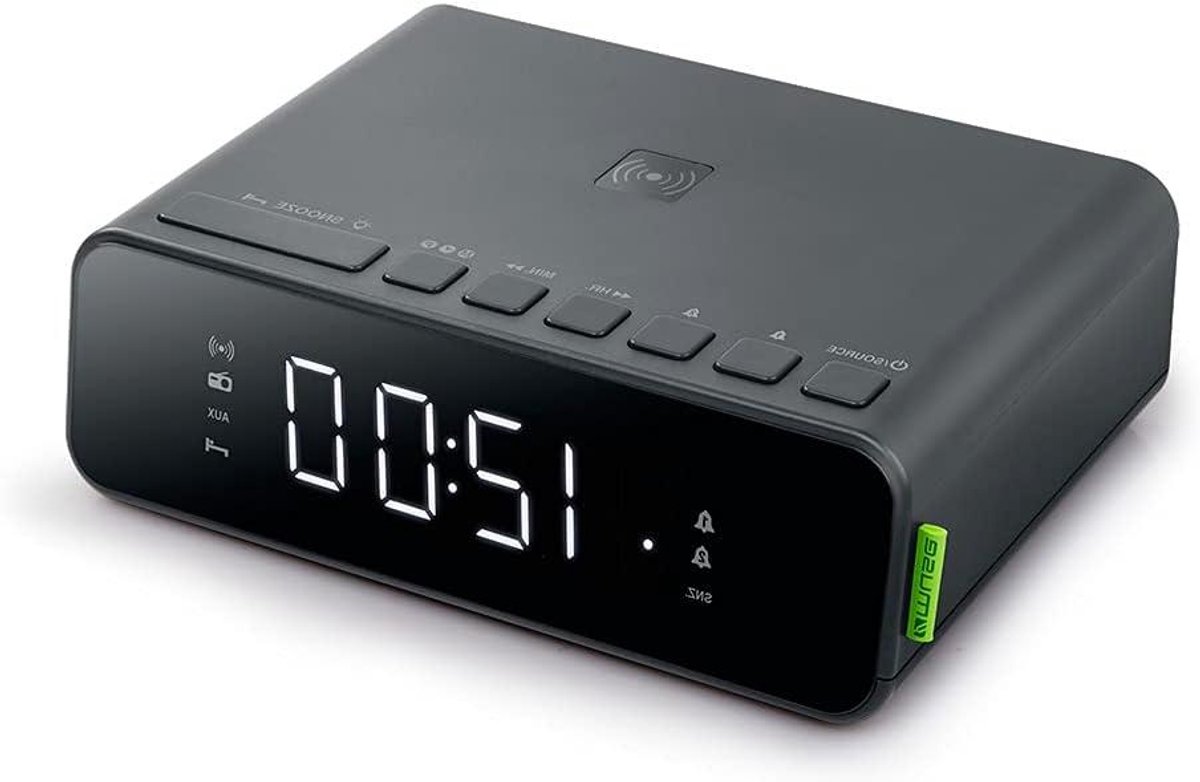 Wekkerradio - Radio met alarm - Ontwaken en opladen - Inductielader ingebouwd - Groot display - Wit