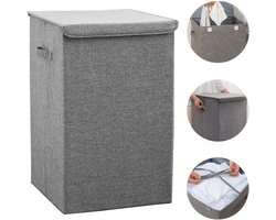 Wasmand met dubbel compartiment – 100 liter – Wasmand met deksel – Uitneembare waszak – Opvouwbare opbergmand – Kledingrek – Verdikt katoenlinnen – 40*40*63 cm – Grijs