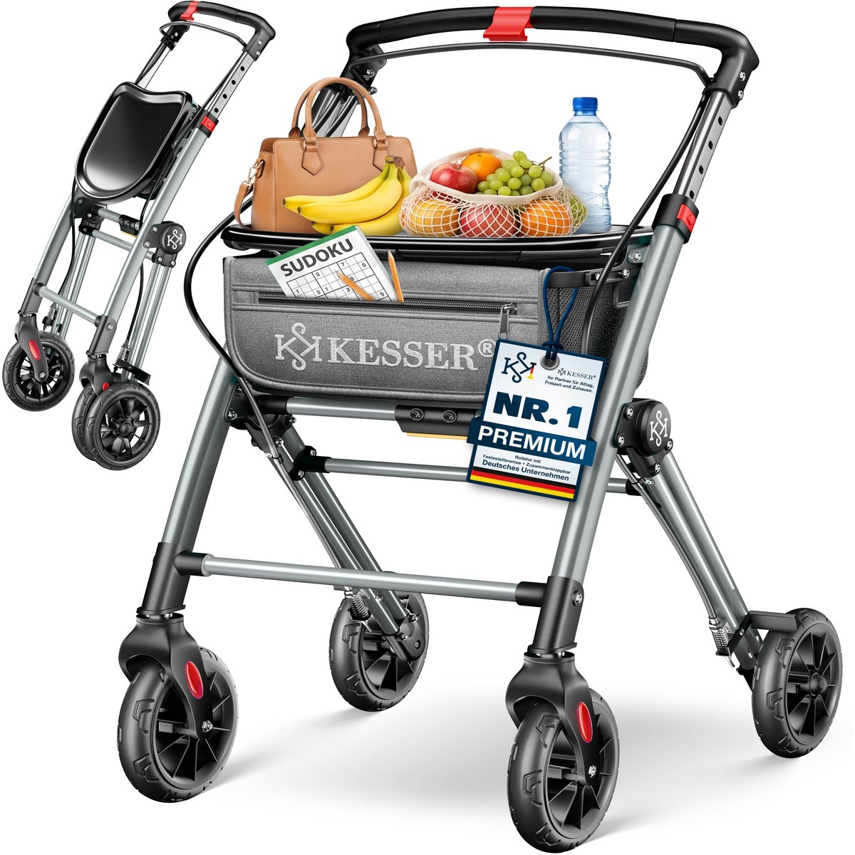 KESSER® Rollator voor binnen Aluminium lichtgewicht en opvouwbaar